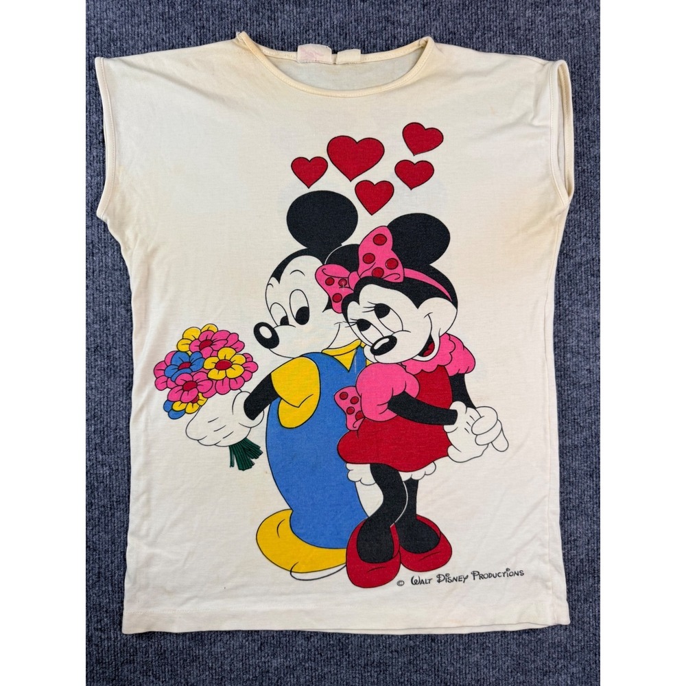 Vintage Disney Mickey Minnie Mouse Tank Top Womens S Cream Graphic Y2K